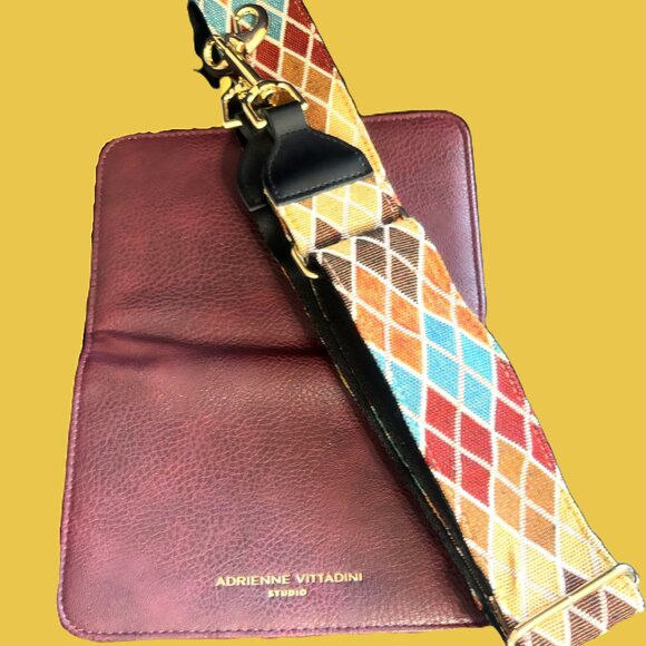 Adrienne Vittadini NWOT Burgundy Leather Crossbody RFID Harlequin Guitar Strap - Picture 9 of 12